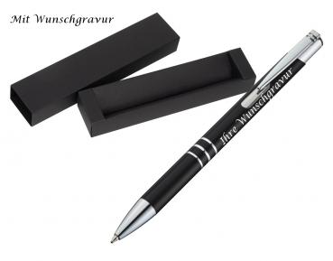 Kugelschreiber aus Metall mit Gravur / mit Pappetui / Farbe: schwarz