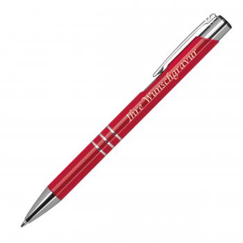 Kugelschreiber aus Metall mit Gravur / vollfarbig lackiert / Farbe: rot (matt)