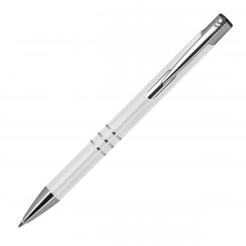 Kugelschreiber aus Metall mit Gravur / vollfarbig lackiert / Farbe: weiß (matt)