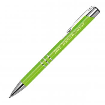 Kugelschreiber aus Metall mit Gravur / vollfarbig lackiert / hellgrün (matt)