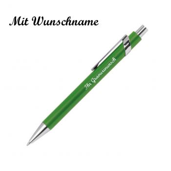 Kugelschreiber aus Metall mit Namensgravur - mit Applikationen - Farbe: grün