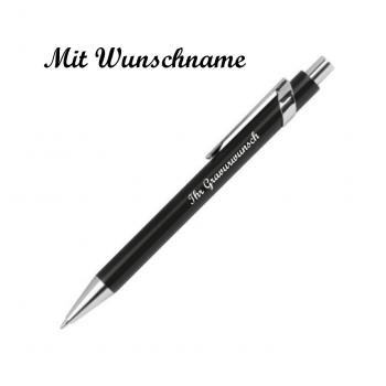 Kugelschreiber aus Metall mit Namensgravur - mit Applikationen - Farbe: schwarz