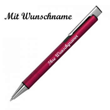 Kugelschreiber aus Metall mit Namensgravur - mit extravagantem Clip - Farbe: rot