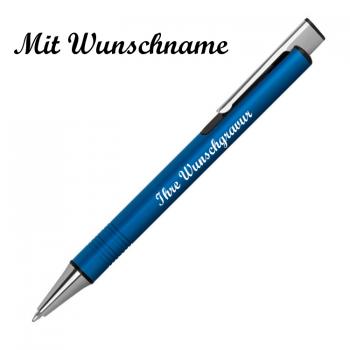 Kugelschreiber aus Metall mit Namensgravur - mit extravagantem Clip -Farbe: blau