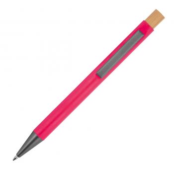 Kugelschreiber aus recyceltem Aluminium mit Bambusdrücker / Farbe: pink