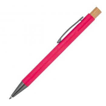Kugelschreiber aus recyceltem Aluminium mit Bambusdrücker / Farbe: pink