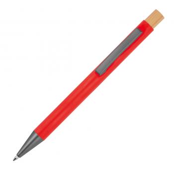 Kugelschreiber aus recyceltem Aluminium mit Bambusdrücker / Farbe: rot
