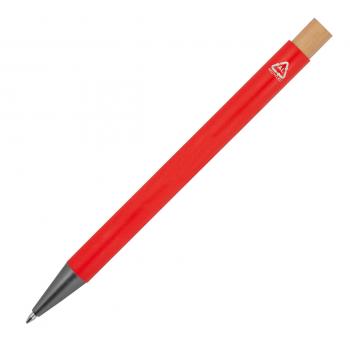 Kugelschreiber aus recyceltem Aluminium mit Bambusdrücker / Farbe: rot