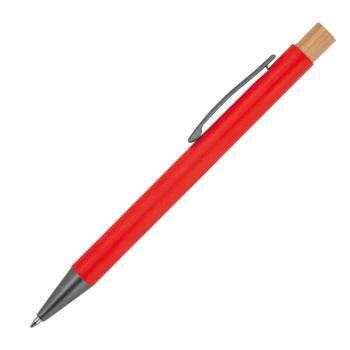 Kugelschreiber aus recyceltem Aluminium mit Bambusdrücker / Farbe: rot