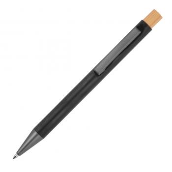 Kugelschreiber aus recyceltem Aluminium mit Bambusdrücker / Farbe: schwarz