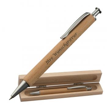 Kugelschreiber mit Gravur / aus Buchenholz / in einem Etui