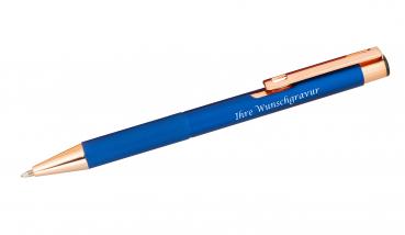 Kugelschreiber mit Gravur / aus Metall mit rosegoldene Beschläge / Farbe: blau