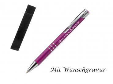 Kugelschreiber mit Gravur / aus Metall mit Velouretui / Farbe: beere