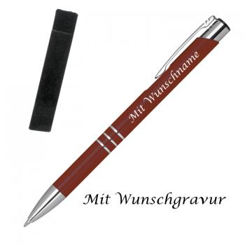 Kugelschreiber mit Gravur / aus Metall mit Velouretui / Farbe: bordeaux