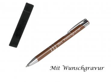Kugelschreiber mit Gravur / aus Metall mit Velouretui / Farbe: braun