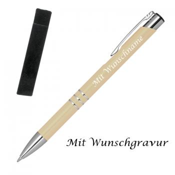 Kugelschreiber mit Gravur / aus Metall mit Velouretui / Farbe: elfenbein