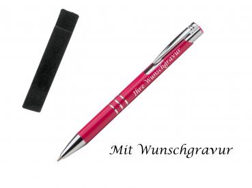 Kugelschreiber mit Gravur / aus Metall mit Velouretui / Farbe: fuchsienrot