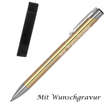 Kugelschreiber mit Gravur / aus Metall mit Velouretui / Farbe: gold