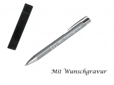 Kugelschreiber mit Gravur / aus Metall mit Velouretui / Farbe: grau