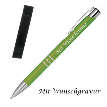Kugelschreiber mit Gravur / aus Metall mit Velouretui / Farbe: hellgrün