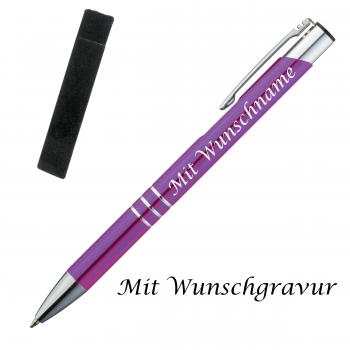 Kugelschreiber mit Gravur / aus Metall mit Velouretui / Farbe: lila