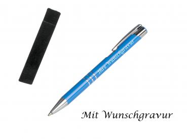 Kugelschreiber mit Gravur / aus Metall mit Velouretui / Farbe: mittelblau