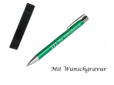 Kugelschreiber mit Gravur / aus Metall mit Velouretui / Farbe: mittelgrün
