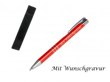 Kugelschreiber mit Gravur / aus Metall mit Velouretui / Farbe: mittelrot