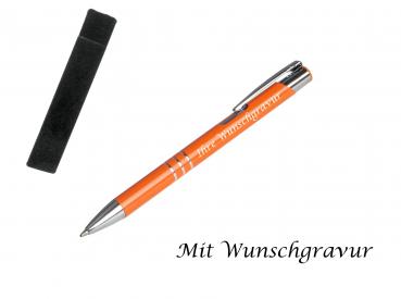 Kugelschreiber mit Gravur / aus Metall mit Velouretui / Farbe: orange (matt)