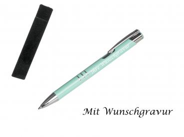 Kugelschreiber mit Gravur / aus Metall mit Velouretui / Farbe: pastell mint