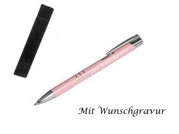 Kugelschreiber mit Gravur / aus Metall mit Velouretui / Farbe: pastell rosa