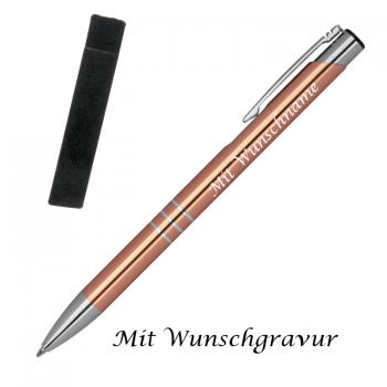 Kugelschreiber mit Gravur / aus Metall mit Velouretui / Farbe: roségold