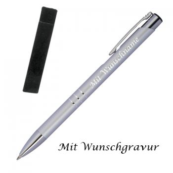 Kugelschreiber mit Gravur / aus Metall mit Velouretui / Farbe: silber