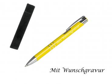 Kugelschreiber mit Gravur / aus Metall mit Velouretui / Farbe: sonnengelb