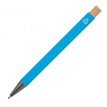 Kugelschreiber mit Gravur / aus recyceltem Alu mit Bambusdrücker / hellblau