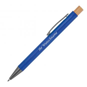 Kugelschreiber mit Gravur / aus recyceltem Aluminium mit Bambusdrücker / blau