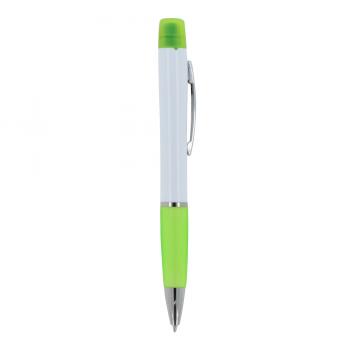 Kugelschreiber mit Gravur / mit dreifarbigen Textmarker / Farbe: weiß-hellgrün