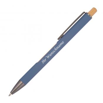 Kugelschreiber mit Gravur / mit wechselndem Bambusfenster / Farbe: blau