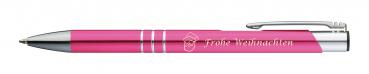 Kugelschreiber mit Gravur "Frohe Weinachten" / aus Metall / Farbe: pink