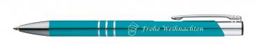 Kugelschreiber mit Gravur "Frohe Weinachten" / aus Metall / Farbe: türkis