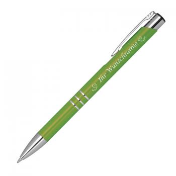 Kugelschreiber mit Gravur "Herzen" / aus Metall / Farbe: hellgrün
