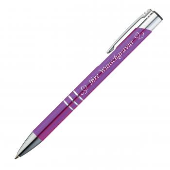 Kugelschreiber mit Gravur "Herzen" / aus Metall / Farbe: lila