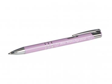 Kugelschreiber mit Gravur "Herzen" / aus Metall / Farbe: pastell lila