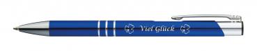 Kugelschreiber mit Gravur "Viel Glück" / aus Metall / Farbe: blau