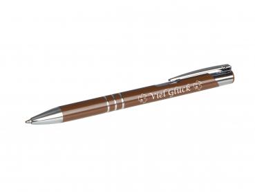 Kugelschreiber mit Gravur "Viel Glück" / aus Metall / Farbe: braun