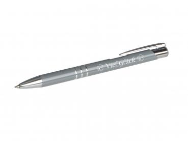 Kugelschreiber mit Gravur "Viel Glück" / aus Metall / Farbe: grau