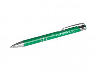 Kugelschreiber mit Gravur "Viel Glück" / aus Metall / Farbe: mittelgrün
