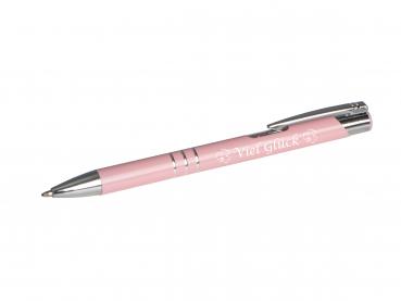Kugelschreiber mit Gravur "Viel Glück" / aus Metall / Farbe: pastell rosa