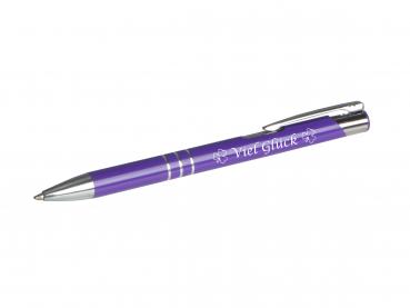 Kugelschreiber mit Gravur "Viel Glück" / aus Metall / Farbe: violett