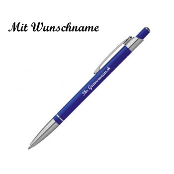Kugelschreiber mit Namensgravur - aus Metall - slimline - Farbe: blau